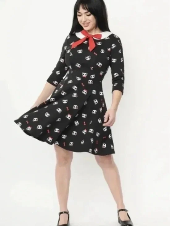 Unique Vintage Panda Retro Pinup Rockabilly Fit Flare Black Bow Dress 3X 20 - Picture 4 of 15
